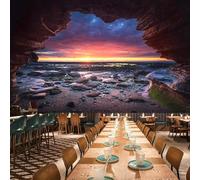 Grottes Marines Tridimensionnelles Lever De Soleil Paysages Naturels De L'Espace Élargi 3D Papier Peint Premium Texturé Soie Bureau Salle à Manger Salon Chambre Coucher Canapé TV Mur-350cm×256cm