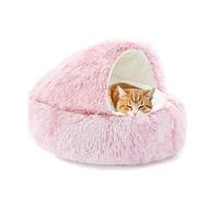 Grottes moelleuses pour chat en peluche chaude pour chaton et chiot - Lit moelleux à capuche avec fond antidérapant (65 x 65 x 20 cm, rose)