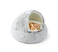 Grottes moelleuses pour intérieur en peluche pour chat, chaton et chiot - Lit apaisant - Maison moelleuse avec fond antidérapant (60 x 60 x 20 cm, marron)