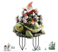Ground Stakes - Acrylic 2D Flat GNOME on Turtle Stake Sculpture - Insert Spikes for Landscaping Flower Signs Plant Pot Porch Backyard