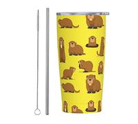 Groundhogs Tasse isotherme en acier inoxydable avec couvercle Motif marmotte 591 ml