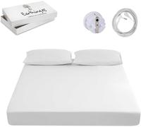 Grounding Draps ajustés Earthing avec câble et adaptateur en coton biologique + 5 % fibre de pied pour lit double 150 x 200 x 30 cm