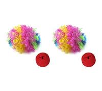 grounds 2X Nez de Clown Rouge en Mousse + Multi-Couleur Perruque de Clown pour Masquerade Deguisement Cosplay