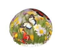 Group of Butterflies Bonnet de douche pour homme et femme Grand bonnet de douche réutilisable double couche étanche Bonnet de bain élastique pour toutes les coiffures Facile à transporter