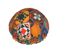 Group of Moroccan Geometric Printed Double Layer Waterproof Shower Cap - Réutilisable Spa & Face Mask Bathing Hat For Travel Home Care & Beauty Routine