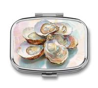 Group of Open Oysters Boîte à pilules aquarelle 2 compartiments Portable Pilulier de voyage pour sac à main