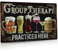 Group Therapy Man Cave Bar Panneau en aluminium résistant aux intempéries Décoration murale Cadeau de pendaison de crémaillère Décoration murale Affiche en métal 20,3 x 30,5 cm