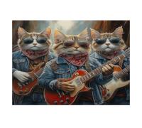 Groupe Chats Guitare Puzzle, 1000 Pièces pour Adultes Haute Qualité | 70x50cm Amateurs De Puzzles, Cadeau D'anniversaire, Carton, Réduction Du Stress, Découpe Précise