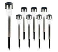 Groupe DDC Lot de 8 Bornes Solaires Jardin LED - Lumière Solaire à Planter 4000K - Étanches IP44 - Acier Inoxydable - Éclairage Extérieur Décoratif Sans Fil - Piquets Inclus