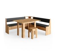 Groupe de banquettes d'angle Roman, 180x180cm avec table, Chêne de force doré, Vicco 34322
