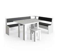 Groupe de banquettes d'angle Roman, 210x150cm avec table, Blanc, Vicco 34312