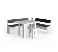 Groupe de banquettes d'angle Roman, 210x180cm avec table, Blanc, Vicco 34314