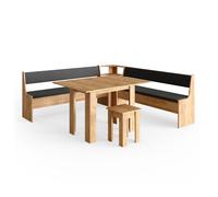 Groupe de banquettes d'angle Roman, 210x210cm avec table, Chêne de force doré, Vicco