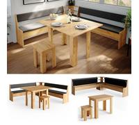 Groupe de banquettes d'angle Roman, 210x210cm avec table, Chêne de force doré, Vicco 34324