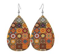 Groupe de boucles d'oreilles géométriques marocaines pour femme, boucles d'oreilles en cuir en forme de larme, boucles d'oreilles pendantes double face, boucles d'oreilles pendantes légères pour femme