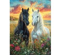 Groupe de Chevaux Noir et Blanc 500 Pièces Puzzle Expert Confirmé en Carton Anti-Déchirure Contes de fées Animaux et Plantes Très Difficile Haute Difficulté Motif Complexe Idée Cadeau Anniversaire P