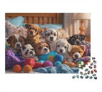 Groupe de Chiots Mignons Puzzle de 1000 Pièces Adultes Chiots Joueurs dans Chambre Confortable Premium Robuste Vibrant Stimulant Anti-Stress Cadeau 38x26cm/1000pcs