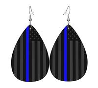 Groupe De Drapeaux Thin Blue Line Femme Boucles D'Oreilles Faux Cuir Pendantes Dangle