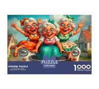 Groupe de Femmes âgées joyeuses Puzzle 1000 Pièces Papier pour Adultes Devant Voiture Jardin Jeu de Puzzle 1000 Pièces Détente Maison Cadeau 38x26cm/1000pcs