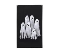 Groupe de jolis fantômes blancs de cour, bannière de vœux avec œillets, décoration d'intérieur ou d'extérieur