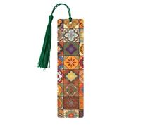 Groupe de marque-pages géométriques marocains en métal avec pompons vert foncé faits à la main double face imprimés marque-pages accessoires de livre cadeau pour les amateurs de livres femmes hommes