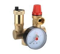 Groupe de sécurité pour chauffe-eau avec raccord fileté de 1" et un 3/4", 6 bars avec clapet anti-retour, soupape de purge, manomètre, chauffage central et chauffage au sol