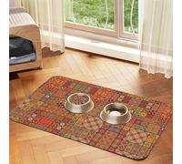 Groupe de tapis marocain imprimé géométrique pour animaux de compagnie absorbant, antidérapant en cuir PU, tapis d'alimentation pour chiens et chats, fond en caoutchouc