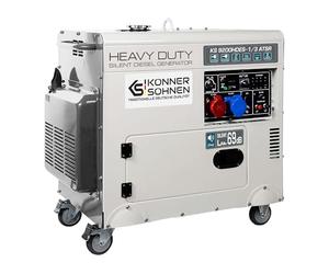 Groupe électrogène diesel KS 9200HDES-1/3 ATSR dans un boîtier insonorisé, système de commutation de phase (VTS), puissance max 7500W (400V) / 6400W (230V), 1x16A (400V) / 1x32A (230V), écran LED.