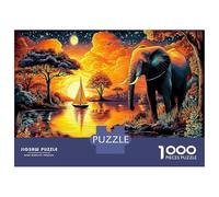 Groupe éléphants 1000 Pièces Jeu De Puzzle Premium pour Un Entraînement Cérébral Complet Éléphant Sunset Lake idéal pour Les Périodes De Vacances Et comme Cadeau Mémorable 52x38cm/1000pcs