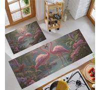 Groupe Fleurs La Forêt Tropicale Flamingo Tapis de Cuisine, Rose Tapis Cuisine Devant Evier Long Antidérapant Lavable, Rêve Tropical Paillasson Lavable Décoratif Salon Couloir - 50x80+50x120cm