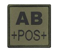 Groupe sanguin AB positif brodé sur tissu vert olive