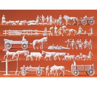 Groupes de campagnards et attelages, 60 figurines miniatures à peindre, accessoi