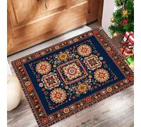 Groupes Ethniques Traditionnels Paillasson Discret Absorbant - 50 x 80 cm - Antidérapant - Motif Mandala Géométrique Tapis Sol pour Entrée d'animaux Domestiques Cuisine Salle Bain - Brun Foncé