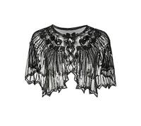Grouptap Années 1920 Gatsby châle boléro Paillette Cape Haussement d'épaules pour Femmes Noires Dames clapet Art déco Robe Vintage Costume (Noir, Taille Unique)