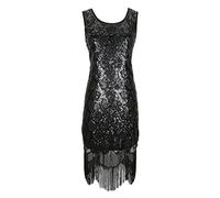 Grouptap Années 1920 Noir Gatsby Flapper Art déco Paillettes Scintillant Fantaisie Robe pour 1920 Femmes Paisley Vintage Cocktail Party (Noir, EU 40)