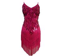 Grouptap Femmes Flapper Gatsby Paillettes Gland Sling Jupe Sling Jupe Rose Rouge Salsa Latine Tango Samba cha cha Robe Rumba Taille 32/34/36/38 (Rose, EU 32-38)