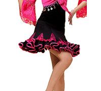 Grouptap Jupe de Danse de Curling Latin Rose Porter pour la Salle de Bal des Femmes Tango cha cha Salsa Samba Rumba Danse Spectacle Spectacle Robe (Rose, 150-170 cm)