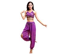 Grouptap Les Femmes Bollywood Inde Femme Arabe Danseuse du Ventre Paillettes Haut Pantalon Fendu Robe Costume de soirée Costume Violet Fantaisie Adulte (Violet, 150-170 cm)