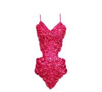 Grouptap Les Femmes Latines Rouges Dansent Fantaisie Paillettes Dos Nu Robe de soirée Star Show Robe (sans Jupe) pour Le Costume de Dames de tangamba Samba Rumba (Rose Rouge)