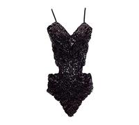 Grouptap Robe de danse latine à paillettes dos nu (sans jupe) pour femme Noir