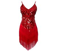 Grouptap Womens Flapper Gatsby Sequin Gland Sling Dance Sling Jupe Rouge Salsa Latine Tango Samba cha cha Robe Rumba Taille 32/34/36/38 (Rouge, EU 32-38)