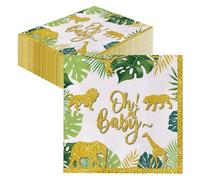 GROVBLE 50 Pièces Vaisselle Fête Baby,Serviettes,Baby Shower Noël Nappe pour Baby Shower Anniversaire Serviettes dorées "Oh Baby" pour les fêtes d'anniversaire des garçons et des filles