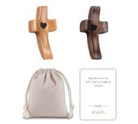 GROVBLE Lot de 2 croix en bois agréables au toucher - Petite croix en bois avec gravure en forme de cœur - Cadeau chrétien avec sac et carte - Cadeau de consolation, communion, baptême