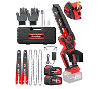 GroveGrip Mini Tronçonneuse sans fil 8 pouces,moteur sans balais 1400W,graisseur automatique,2x4000mAh batteries(compatible Makita), Légère,utilisable à une main (Noir)