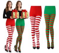 GROVITS GROW WITH US! Lot de 2 paires de collants elfe pour femme - Collants de Noël rayés rouges et blancs et leggings rayés rouges et verts - Taille unique, Rouge/blanc/vert, Taille unique