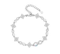 Grovjewfit Bracelet Infini Personnalisé avec Pierres de Naissance - Rhodié 1-5 Noms Gravés - Cadeau Femme, Maman, Amie, Anniversaire, Noël, Saint-Valentin (B-1 nom)