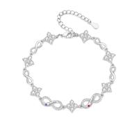 Grovjewfit Bracelet Infini Personnalisé avec Pierres de Naissance - Rhodié 1-5 Noms Gravés - Cadeau Femme, Maman, Amie, Anniversaire, Noël, Saint-Valentin (B-2 nom)