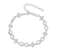 Grovjewfit Bracelet Infini Personnalisé avec Pierres de Naissance - Rhodié 1-5 Noms Gravés - Cadeau Femme, Maman, Amie, Anniversaire, Noël, Saint-Valentin (B-4 nom)