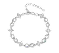 Grovjewfit Bracelet Infini Personnalisé avec Pierres de Naissance - Rhodié 1-5 Noms Gravés - Cadeau Femme, Maman, Amie, Anniversaire, Noël, Saint-Valentin (B-5 nom)
