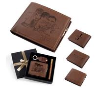 Grovjewfit Coffret Cadeau Portefeuille Personnalisé pour Homme - Portefeuille en Cuir PU avec Photo Nom Porte-clés - Cadeau pour Papa Mari Petit ami (Style 2)